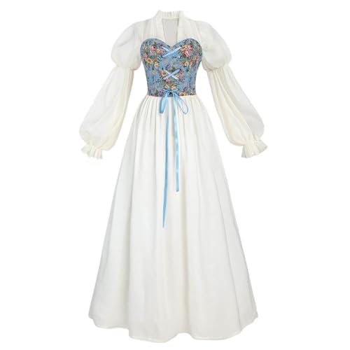 Nuoqi Viktorianisches Kleid für Damen, blaues Renaissance-Kostüm, 1800er-Jahre, edwardianisches Vintage-Feenkleid, Größe 3XL von Nuoqi