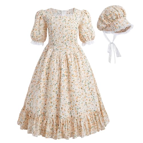 Nuoqi Wiesenkleider für Mädchen, Pioniermädchenkostüm, Kolonialkleid, rosa und orange floral, Small Nuoqi Wiesenkleider für Mädchen, Pioniermädchenkostüm, Kolonialkleid, rosa und orange floral, Small von Nuoqi