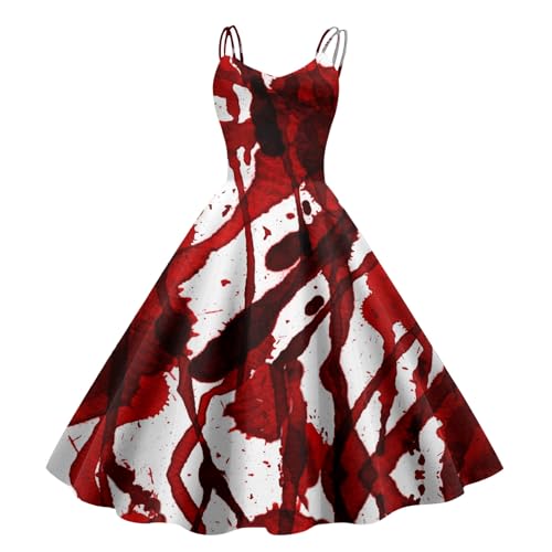 Halloween Kostüm Horror Gruselig Zombie,Halloween Kleidung Kleid Mit Blutigem Damen Gruselig Blutige Zombie Horror Braut KostüM KostüM Blutige Braut Kleid Blut Costume Kleider Brick Red S von Nuqqichongtian