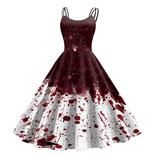 Halloween Kostüm Horror Gruselig Zombie,Halloween Kleidung Kleid Mit Blutigem Damen Gruselig Blutige Zombie Horror Braut KostüM KostüM Blutige Braut Kleid Blut Costume Kleider Light Pink XXL von Nuqqichongtian