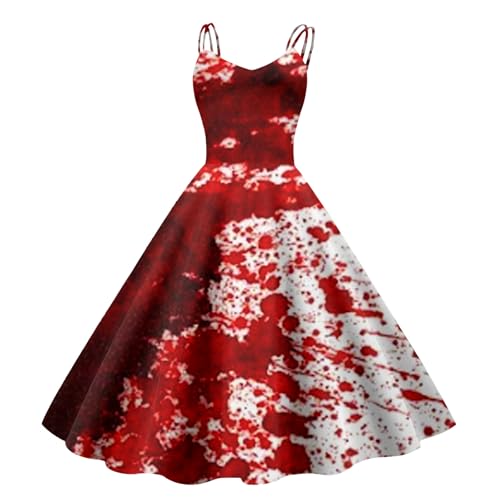 Halloween Kostüm Horror Gruselig Zombie,Halloween Kleidung Kleid Mit Blutigem Damen Gruselig Blutige Zombie Horror Braut KostüM KostüM Blutige Braut Kleid Blut Costume Kleider Watermelon Red XL von Nuqqichongtian