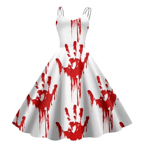 Halloween Kostüm Mit Blutigem Aufdruck,Halloween Kleidung Kleid Mit Blutigem Damen Gruselig Blutige Zombie Horror Braut KostüM KostüM Blutige Braut Kleid Blut Costume Kleider Light Gray XXL von Nuqqichongtian