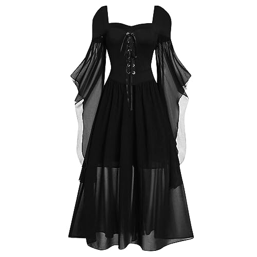 Hexenkostüm Piratenkostüm Halloween,Viktorianisches Kleid Renaissance Kostüm Frauen Gothic Hexenkleid Mittelalterliches Hochzeitskleid Schmetterlingsärmeln Halloween Cosplay Party Dress BK1 von Nuqqichongtian