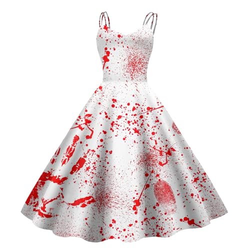 Nuqqichongtian Halloween Kostüm Horror Gruselig Zombie,Halloween Kleidung Kleid Mit Blutigem Damen Gruselig Blutige Zombie Horror Braut KostüM KostüM Blutige Braut Kleid Blut Costume Kleider White M von Nuqqichongtian