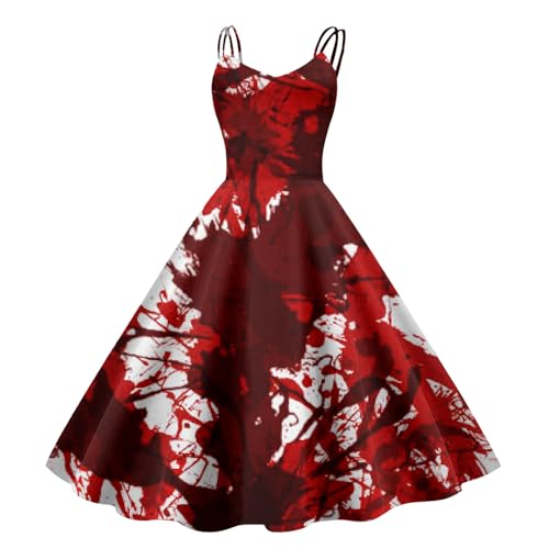 Nuqqichongtian Halloween Kostüm Horror Gruselig Zombie,Halloween Kleidung Kleid Mit Blutigem Damen Gruselig Blutige Zombie Horror Braut KostüM KostüM Blutige Braut Kleid Blut Costume Kleider Wine XXL von Nuqqichongtian
