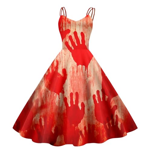 Nuqqichongtian Halloween Kostüm Mit Blutigem Aufdruck,Halloween Kleidung Kleid Mit Blutigem Damen Gruselig Blutige Zombie Horror Braut KostüM KostüM Blutige Braut Kleid Blut Costume Kleider Beige L von Nuqqichongtian