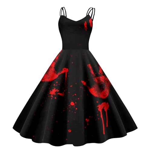 Nuqqichongtian Halloween Kostüm Mit Blutigem Aufdruck,Halloween Kleidung Kleid Mit Blutigem Damen Gruselig Blutige Zombie Horror Braut KostüM KostüM Blutige Braut Kleid Blut Costume Kleider Black XXL von Nuqqichongtian
