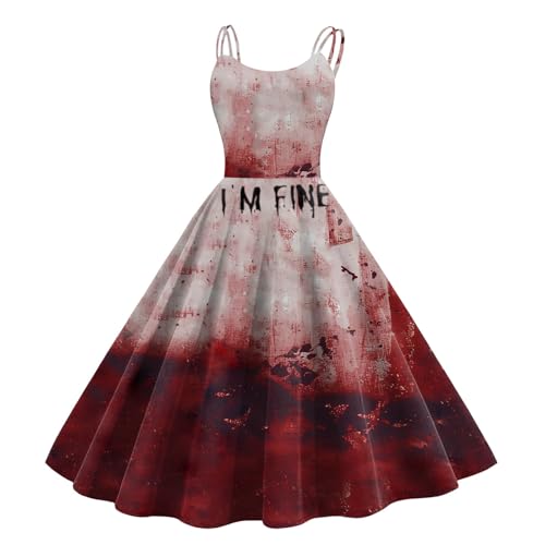 Nuqqichongtian Halloween Kostüm Mit Blutigem Aufdruck,Halloween Kleidung Kleid Mit Blutigem Damen Gruselig Blutige Zombie Horror Braut KostüM KostüM Blutige Braut Kleid Blut Costume Kleider Black XXL von Nuqqichongtian