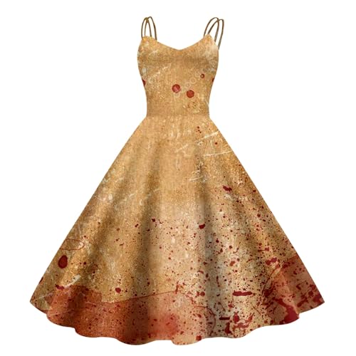 Nuqqichongtian Halloween Kostüm Mit Blutigem Aufdruck,Halloween Kleidung Kleid Mit Blutigem Damen Gruselig Blutige Zombie Horror Braut KostüM KostüM Blutige Braut Kleid Blut Costume Kleider Gold M von Nuqqichongtian