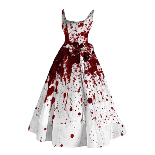 Nuqqichongtian Halloween Kostüm Mit Blutigem Aufdruck,Halloween Kleidung Kleid Mit Blutigem Damen Gruselig Blutige Zombie Horror Braut KostüM KostüM Blutige Braut Kleid Blut Costume Kleider Red S von Nuqqichongtian