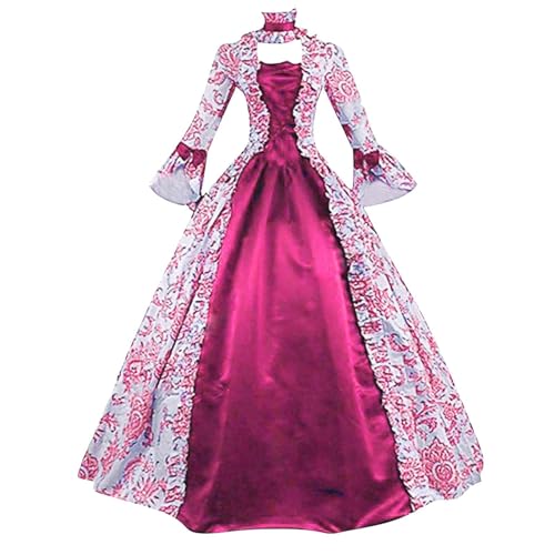 Nuqqichongtian Mittelalter Kleidung Mittelalterkleider Halloween Kostüm,Halloween Kleid Damen Mittelalter Lang Kostüm Bodenlang Kleidung Vintage Gothic Retro Rokoko Hexenkostüm Maskerade Red 3XL von Nuqqichongtian