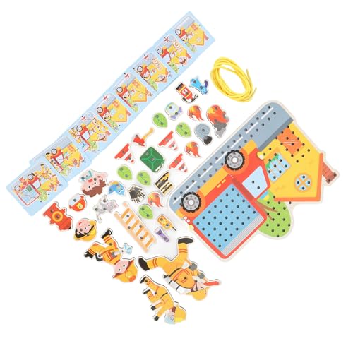 Nurnesy Holzschnüre -Figuren Feuerwehrszene mit Spielzeug für Kinder, Bildungskoordinierungsspiel für Bildungshandel mit Sicherem Buchenholzmaterial, das Als Desktop -Spiel für Kleine von Nurnesy