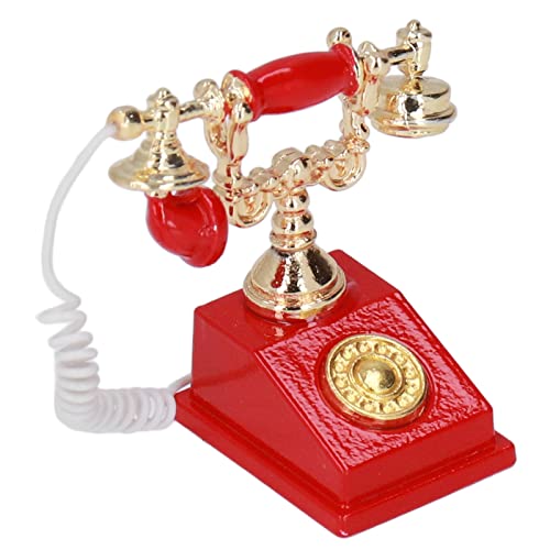 Nurnesy Mini-Telefonmodell, Retro-Simulation, Europäisches Vintage-Telefonmodell, Dekoration für 1:12 Puppenhaus, Puppenhaus-Zubehör, Mini-Telefonmodell, Mini-Telefonmodell (Rot) von Nurnesy