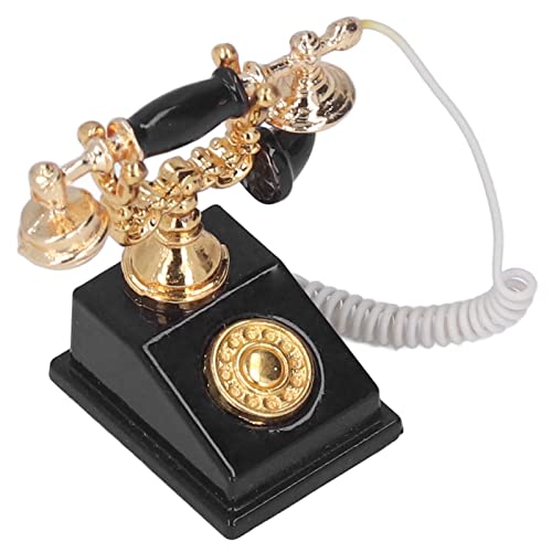 Nurnesy Mini-Telefonmodell, Retro-Simulation, Europäisches Vintage-Telefonmodell, Dekoration für 1:12 Puppenhaus, Puppenhaus-Zubehör, Mini-Telefonmodell, Mini-Telefonmodell (Schwarz) von Nurnesy