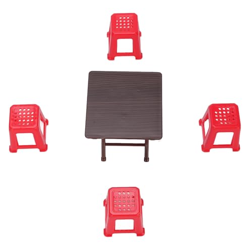 Nurnesy Miniatur-Puppenhausmöbel-Set Im Maßstab 1:12 – Klapptisch und Roter Hocker, Zubehör für Puppenhaus-Dekorationen von Nurnesy