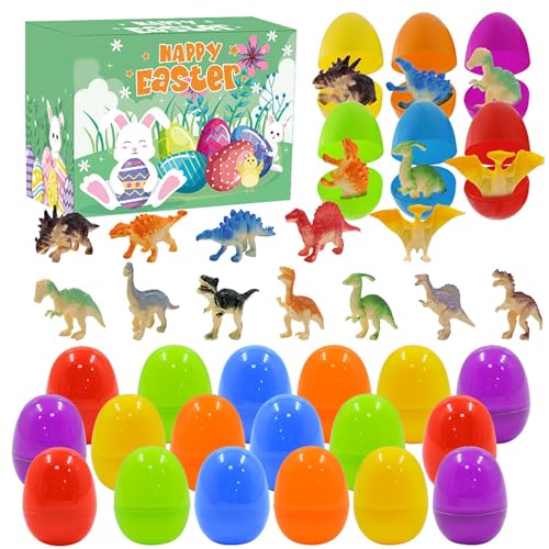 24 Stück Dinosaurier-Eier-Spielzeug – Ostereiersuche, Goodie-Bag-Füller, prähistorisches Eier-Spielzeug | Überraschungs-Ostereier gefüllt mit Dinosaurierfiguren, Dinosaurier-Quetschspielzeug für Kinde von Nuyhadds