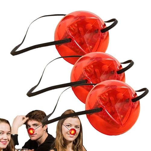 LED-Rotnase – 3 Stück lustige LED-Rotnase, blinkende rote Clownnase | Rot blinkende LED-Nasen, Zirkus-Cosplay-Nasen, Party-Clown, rote Nase mit Gummiband für Geburtstag, Karneval, Themenparks, Maskera von Nuyhadds