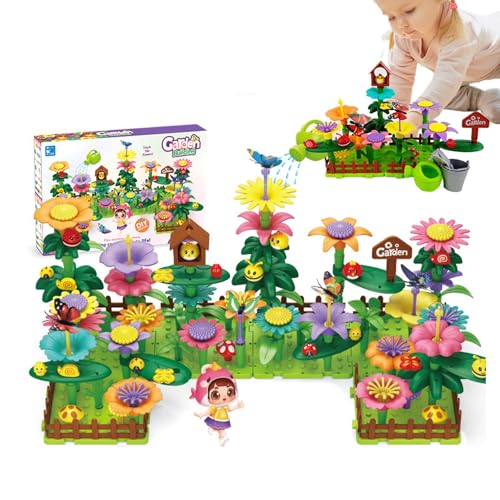 Nuyhadds Blumen-Bauspielzeug-Set,Blumen-Bauspielzeug, Gartenbausteine-Set, DIY-Bausteine, Stapelspielzeug, Gartenbaustein-Set für Mädchen von Nuyhadds