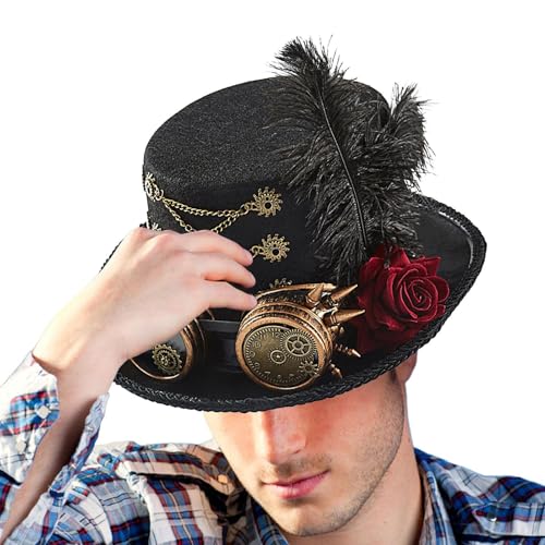 Nuyhadds Steampunk Hut - Steampunk Kostümhut mit Goggles-Design | Filzkopfbedeckung Verstellbares Kostüm Outfit für Damen Herren Erwachsene Jugendliche von Nuyhadds
