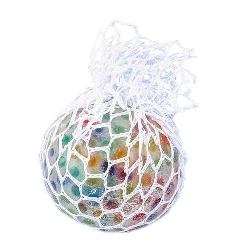 Regenbogen-Quetschball, weicher Gummi-Stretchball zum Quetschen, leuchtende Farben, Traubenball-Quetschspielzeug, tragbarer Trauben-Quetschball aus Netzstoff, Stressabbau für Kinder, Regenbogen-Quetsc von Nuyhadds