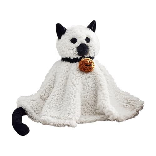 Nuyhgtr Ghost Cat Stuffed Animal, Halloween Plush Pillow, Soft Cuddly Sleeping Toy for Boys Girls for Birthday, Parties, Hugs, Decorations and Spooky Holiday Fun, Black-White von Nuyhgtr