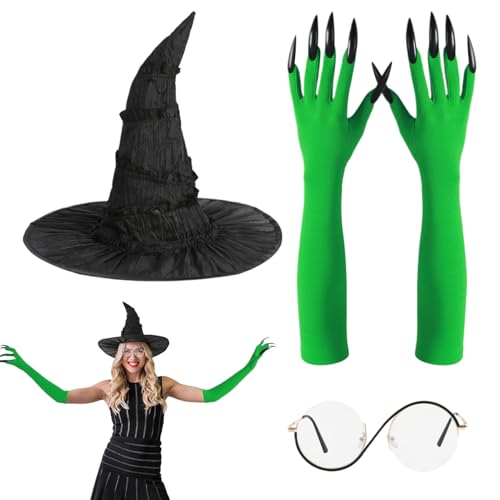 Nuyhgtr Hexenhut,Hexenkostüm Zubehör Set | Halloween Outfit Rollenspiel Zubehör für Cosplay Mottoparty Reise Festivals von Nuyhgtr
