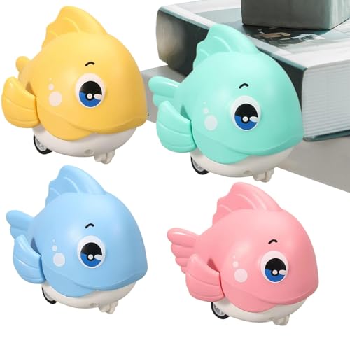 Toy Fish Push and Go, Crawling Fish - 4X Cartoon Fish Baby Spielzeug Push and Go - Lernen Crawl Walking Kleinkindentwicklung Süßes interaktives lustiges Meer Animal -Spielset für Kinder von Nuyhgtr
