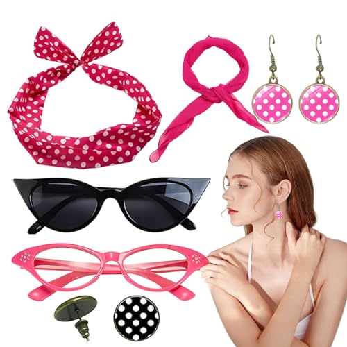 50er-Jahre-Kostüme für Frauen – 1950er-Jahre-Stirnbänder und Tropfen-Ohrringe, bedruckte baumelnde Ohrringe mit Vintage-Haarbändern, Chiffon-Schal, Brille 50er-Jahre-Kostüme für Frauen – 1950er-Jahre-Stirnbänder und Tropfen-Ohrringe, bedruckte baumelnde Ohrringe mit Vintage-Haarbändern, Chiffon-Schal, Brille von Nuytghr