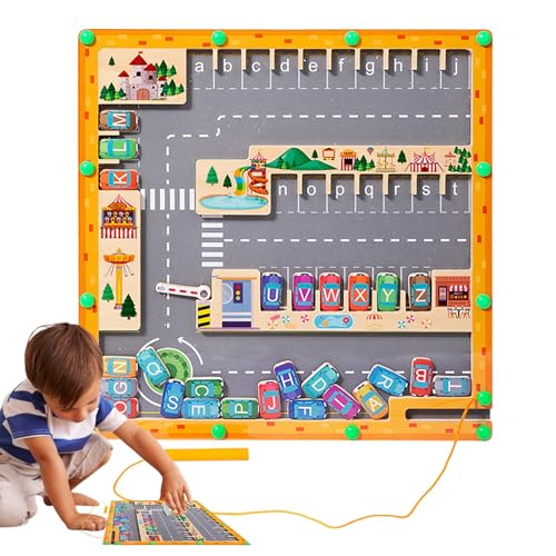 Lernspielzeug | Montessori-Lernspielzeug | Magnetisches Alphabet-Labyrinth | Pädagogisches Geschenk für 3-Jährige | Aktivitätstafel zur Alphabeterkennung | Labyrinth-Puzzle aus Holz für Kinder von Nuytghr