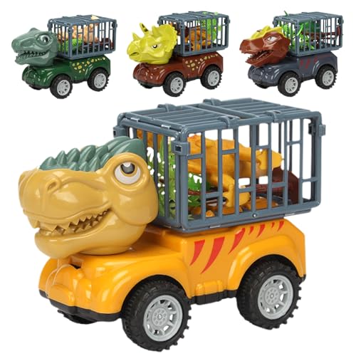 Nuytghr Dinosaur Truck Toy, 4-Piece Vehicle Set, Excavator Transport Game, 5.31x3.35x2.17 Inches Push-and-Go Action Interactive Carrier Playset, Fun Activity for Kids Ages 3 and Up von Nuytghr