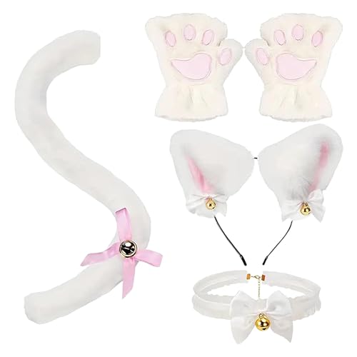 Nuytghr Katzenohren- und Schwanz-Set, Cosplay-Kopfschmuck, Katzenkostüm-Set mit Krallenhandschuhen, bequemes Cosplay-Kostüm, Zubehör für Halloween, Karneval, Kostüm Nuytghr Katzenohren- und Schwanz-Set, Cosplay-Kopfschmuck, Katzenkostüm-Set mit Krallenhandschuhen, bequemes Cosplay-Kostüm, Zubehör für Halloween, Karneval, Kostüm von Nuytghr