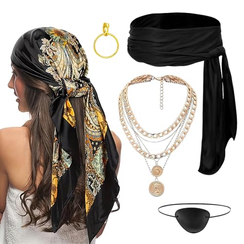Nuytghr Piratenkostüm-Zubehör,Kopftuch Schärpe Gürtel Kostüm Mit Ohrring Halskette - 5 Teiliges Rollenspiel Outfit Für Maskenbälle Faschingsfeiern Karneval Bühne Und Fotoshootings von Nuytghr