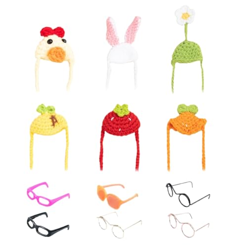 Nuytghr Statuen-Outfit, Figuren-Accessoire, Heimdekoration, 6 Stück Strickmützen mit Sonnenbrille, lustiges Kostüm-Set für 17,8 cm Schreibtisch auf Kaminsims, Schlafzimmer, Wohnzimmer, von Nuytghr