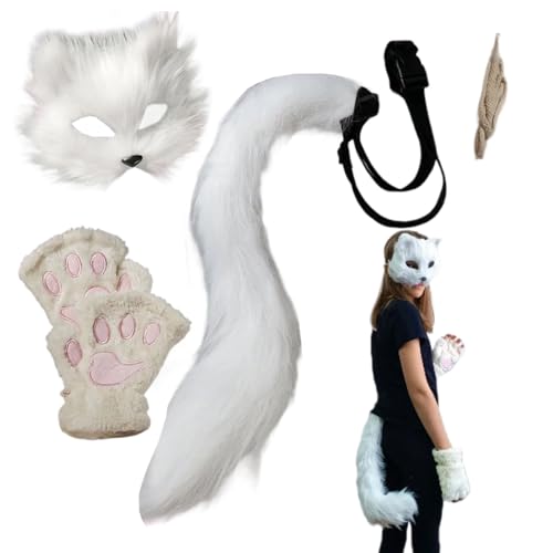 Nuytghr Tierkostüm Gesichtsmaske Set | Halbmaske Mit Tierfelloptik,Handschuhe Schwanz Partyzubehör Accessoires für Cosplay Verkleidung Feste Karneval Nuytghr Tierkostüm Gesichtsmaske Set | Halbmaske Mit Tierfelloptik,Handschuhe Schwanz Partyzubehör Accessoires für Cosplay Verkleidung Feste Karneval von Nuytghr