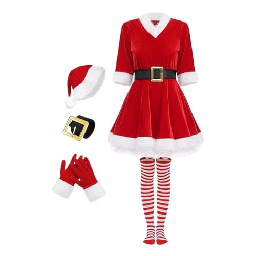 Nuytghr Weihnachten Outfit Weihnachten Langarm Rock Bühnenaufführung Kostüm Cosplay Outfit für Outdoor Karneval Maskerade Ferienhaus Show Familienfoto von Nuytghr