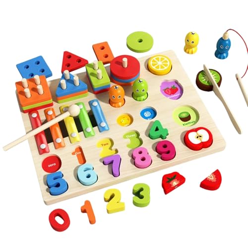 Nuytghr Wooden Sorting Stacking Toys, Shape Sorting Puzzle Sensory Toy, 11.42x8.66x1.89 Inches Developmental Math Blocks Game, Ideal for Boys, Girls, Family, Cognitive Skills Building von Nuytghr