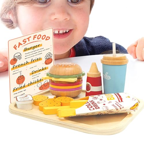 Pretend Play Hamburger Set, Fast Toy, Wooden, Includes , Fries, 24.3x18.3x6.7cm, Fried Chicken, Drinks, Realistic Design, for Toddler Kitchen Play, Kids Food Fun Pretend Play Hamburger Set, Fast Toy, Wooden, Includes , Fries, 24.3x18.3x6.7cm, Fried Chicken, Drinks, Realistic Design, for Toddler Kitchen Play, Kids Food Fun von Nuytghr
