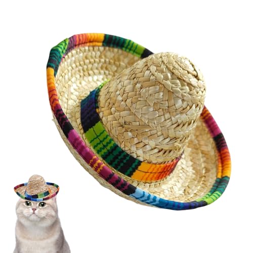 Sombreros gewebter mexikanischer Hut, Kopfband mit breiter Krempe, 16,3 x 16,3 x 18 cm, leichtes Fiesta-Design, farbenfroher dekorativer , für Haustierpartys, Kindergeburtstage, Outdoor-Feiern von Nuytghr