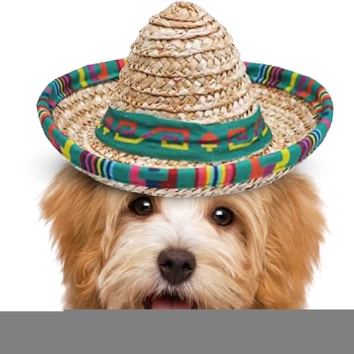 Sombreros gewebter mexikanischer Hut, Kopfband mit breiter Krempe, 16,3 x 16,3 x 18 cm, leichtes Fiesta-Design, farbenfroher dekorativer , für Haustierpartys, Kindergeburtstage, Outdoor-Feiern von Nuytghr