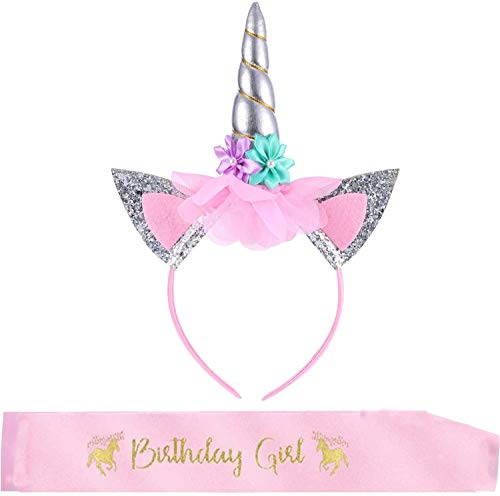 Nv Wang Einhorn Haarband,Einhorn Stirnband Gold Blumen Horn Haarreif mit Birthday Girl Schärpe für Kinder Erwachsene Geburtstag Ostern Party Cosplay Kostüm Zubehör Nv Wang Einhorn Haarband,Einhorn Stirnband Gold Blumen Horn Haarreif mit Birthday Girl Schärpe für Kinder Erwachsene Geburtstag Ostern Party Cosplay Kostüm Zubehör von Nv Wang