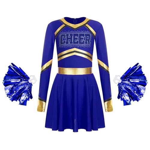 Nyeemya Cheer Leader Kostüm Mädchen Kleid Mit Pompoms Langarm Cheerleading Tanzkleid Karneval Fasching Sportkleid Blau A 122-128 Nyeemya Cheer Leader Kostüm Mädchen Kleid Mit Pompoms Langarm Cheerleading Tanzkleid Karneval Fasching Sportkleid Blau A 122-128 von Nyeemya