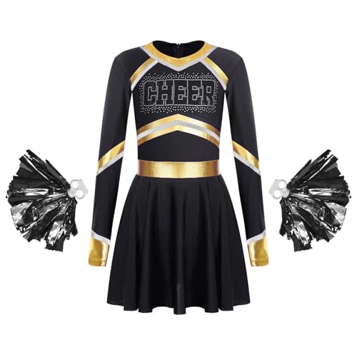Nyeemya Cheer Leader Kostüm Mädchen Kleid Mit Pompoms Langarm Cheerleading Tanzkleid Karneval Fasching Sportkleid Schwarz A 158-164 Nyeemya Cheer Leader Kostüm Mädchen Kleid Mit Pompoms Langarm Cheerleading Tanzkleid Karneval Fasching Sportkleid Schwarz A 158-164 von Nyeemya