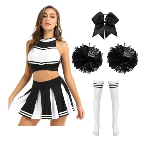 Nyeemya Damen Cheerleadering Kostüm High School Cheer leader Kostüm Fasching Karneval Party Verkleidung Tanz Kostüme Schwarzes B L von Nyeemya