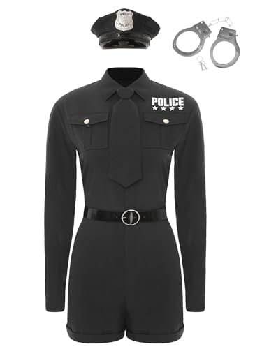 Nyeemya Damen Polizeikostüm Polizei Uniform Bodysuit mit Krawatte Gürtel Requisite und Hut Polizistin Cosplay Halloween Schwarz XXL Nyeemya Damen Polizeikostüm Polizei Uniform Bodysuit mit Krawatte Gürtel Requisite und Hut Polizistin Cosplay Halloween Schwarz XXL von Nyeemya