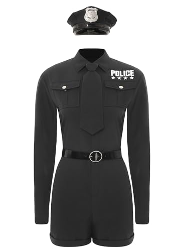 Nyeemya Damen Polizeikostüm Polizei Uniform Bodysuit mit Krawatte Gürtel und Hut Polizistin Cosplay Halloween Fasching Kostüm Schwarz L Nyeemya Damen Polizeikostüm Polizei Uniform Bodysuit mit Krawatte Gürtel und Hut Polizistin Cosplay Halloween Fasching Kostüm Schwarz L von Nyeemya