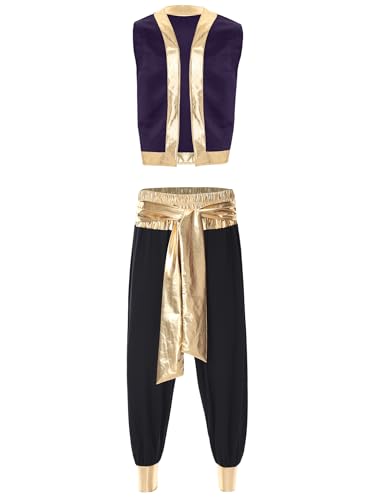 Nyeemya Herrenkostüm Prinz Kostüm Erwachsene Märchenanzug Fasching Sultan Orientalisches Verkleidung Weste Tops mit Pumphose Lila & Schwarz M von Nyeemya
