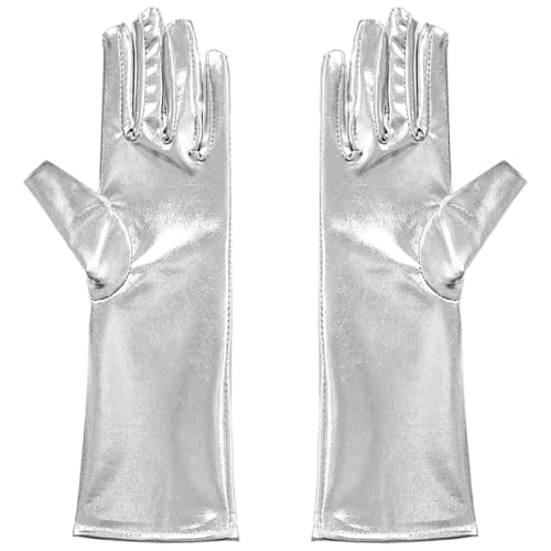 Nyeemya Kinder Bühnenhandschuhe Pailletten Tanzhandschuhe Partyhandschuhe Mädchen Handschuh Halloween Silber 3-10 Jahre von Nyeemya