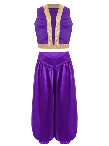 Nyeemya Kinder Jungen Arabian Prince Prinz Verkleidung V-Ausschnitt Freizeitweste und Weiche Hose Karneval Fasching Violett 158-164 von Nyeemya