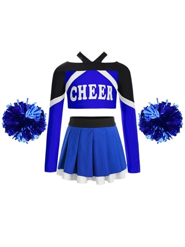 Nyeemya Kinder Mädchen Cheer Leader Kostüm Langarm Bauchfrei Tanz Oberteil Mit Faltenrock Pompons Tanzkleidung Für Fasching Karneval A Blaues 146-152 Nyeemya Kinder Mädchen Cheer Leader Kostüm Langarm Bauchfrei Tanz Oberteil Mit Faltenrock Pompons Tanzkleidung Für Fasching Karneval A Blaues 146-152 von Nyeemya