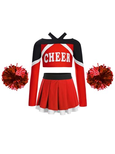 Nyeemya Kinder Mädchen Cheer Leader Kostüm Langarm Bauchfrei Tanz Oberteil Mit Faltenrock Pompons Tanzkleidung Für Fasching Karneval A Rot 158-164 Nyeemya Kinder Mädchen Cheer Leader Kostüm Langarm Bauchfrei Tanz Oberteil Mit Faltenrock Pompons Tanzkleidung Für Fasching Karneval A Rot 158-164 von Nyeemya